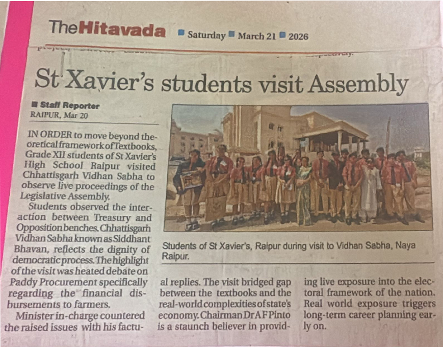 St. Xavier’s students visited Chhattisgarh Vidhan Sabha